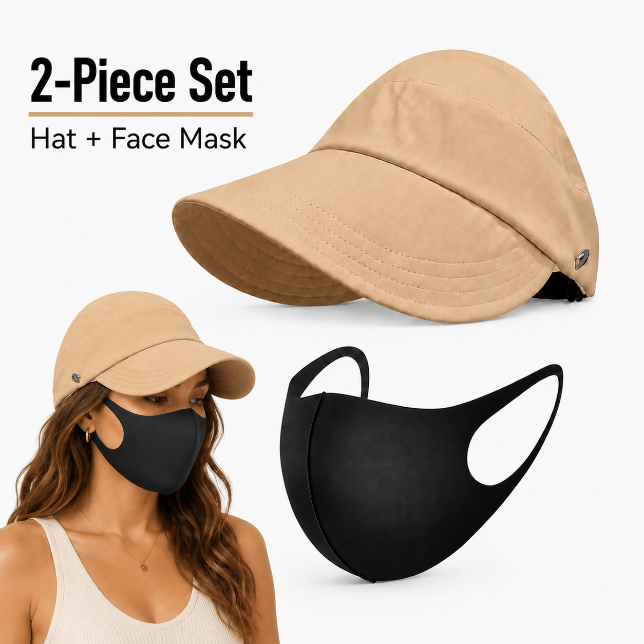 2-in-1 UV-Schutz-Set: Breite Sonnenhut-Krempe + Gesichtsmaske – Optimal für heiße Tage