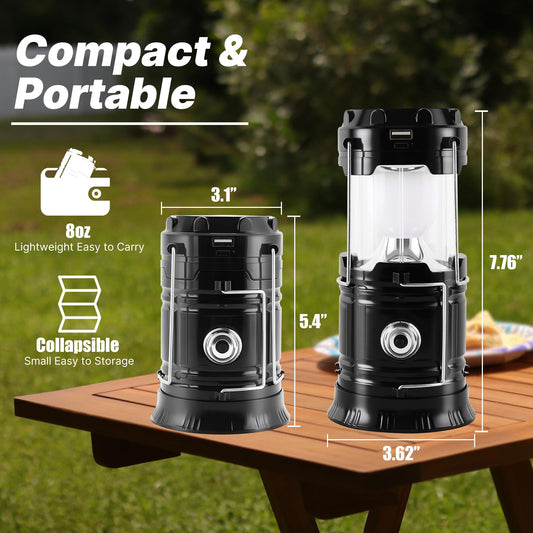 Solar Camping Lantern 4-Pack - Rechargeable LED Lights, Magnetic Base & Foldable Hanging Hook- Collapsible Lamp Battery Powered